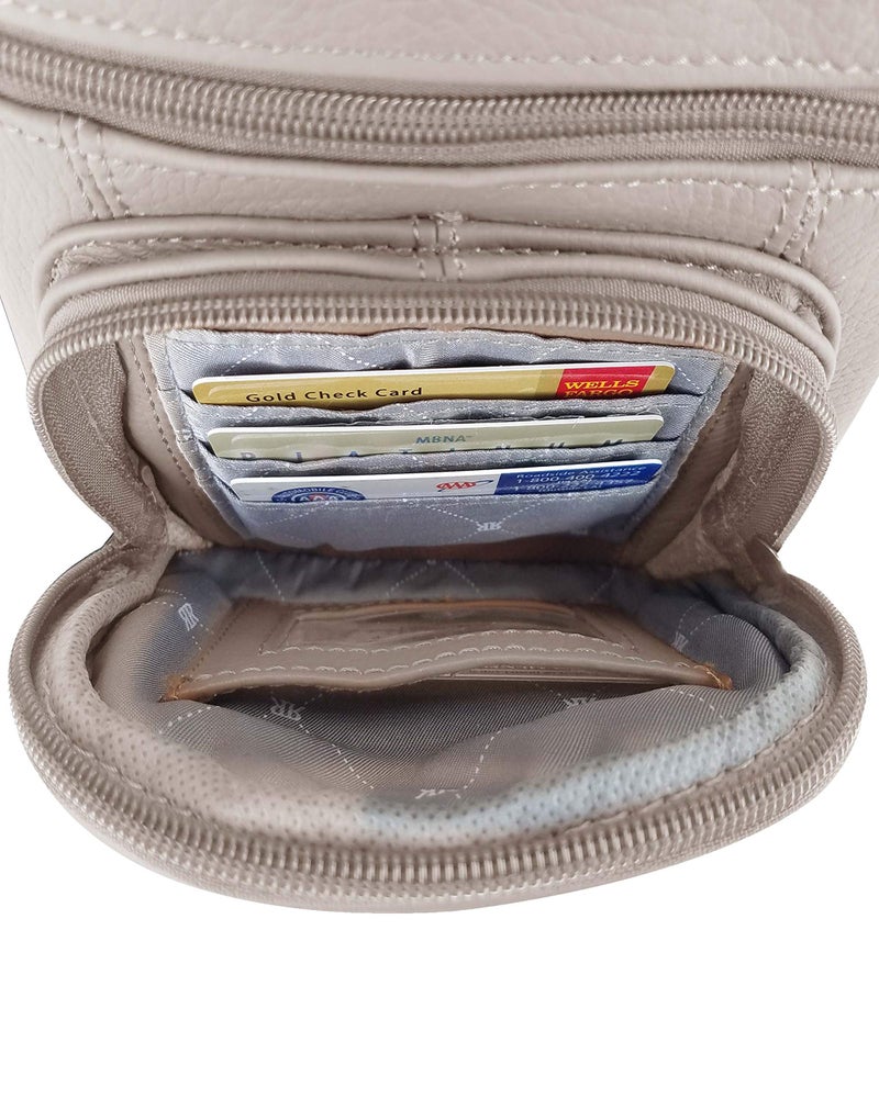 Roma Leathers Genuine Cross Body Purse Bag, Multi-Pocket (Beige) - Image 4