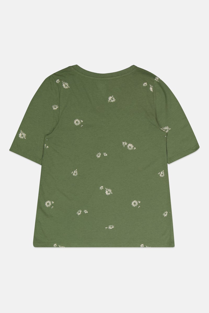 GAP Women V-Neck Short Sleeve Allover Print T-Shirt, Green - Image 3