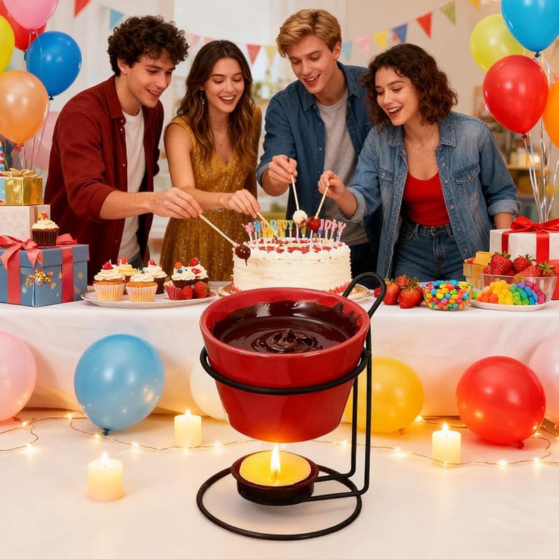 Red Chocolate Fondue Melting Warmer Candy Heating Bowl Easy Pour Kitchen Tool - Image 3