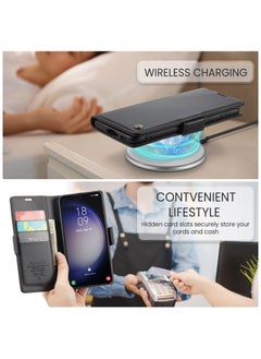 CaseMe Flip Wallet Case For Samsung Galaxy S23 plus [RFID Blocking] PU Leather Wallet Flip Folio Case with Card Holder Kickstand Shockproof Phone Cover (Black)  - Image 4