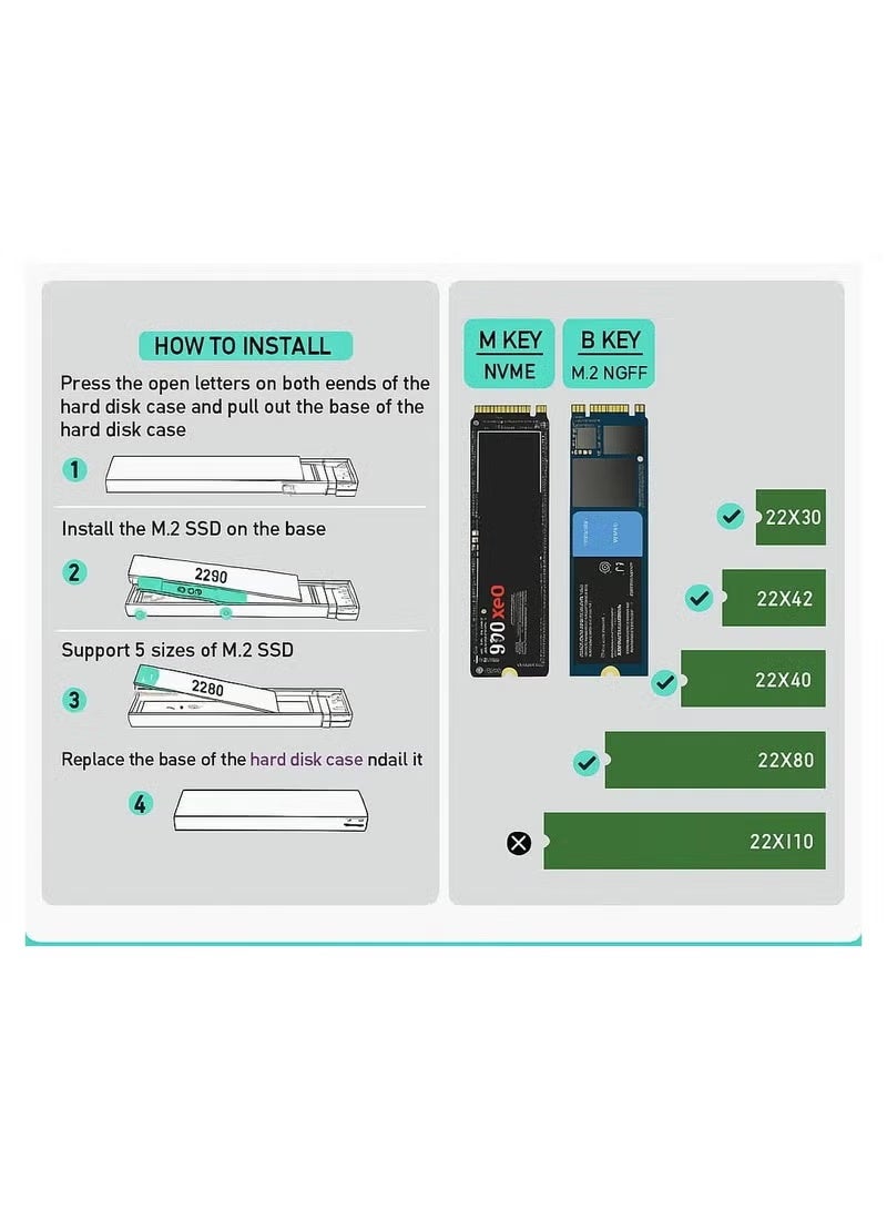 Haysenser M.2 SSD Enclosure USB 3.2 Gen 2 – 10Gbps | NVMe & SATA NGFF | Model HY-S207B | Ideal for Home, Office, School, and Travel Use - Image 3