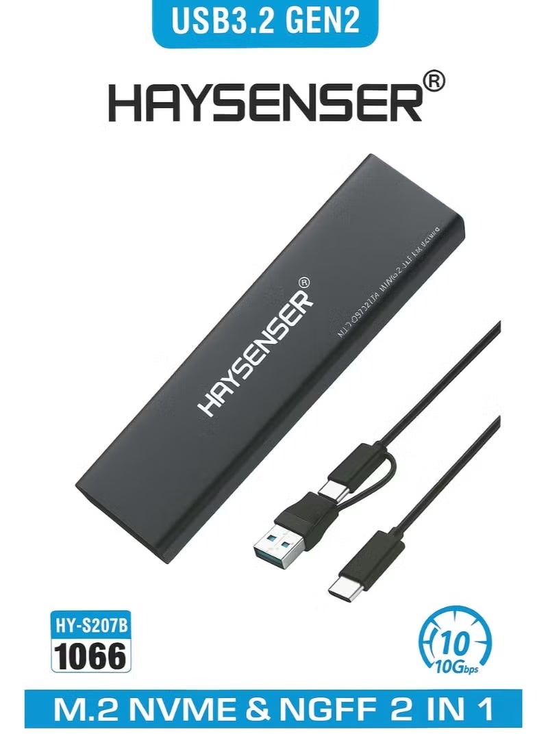 Haysenser M.2 SSD Enclosure USB 3.2 Gen 2 – 10Gbps | NVMe & SATA NGFF | Model HY-S207B | Ideal for Home, Office, School, and Travel Use - Image 1
