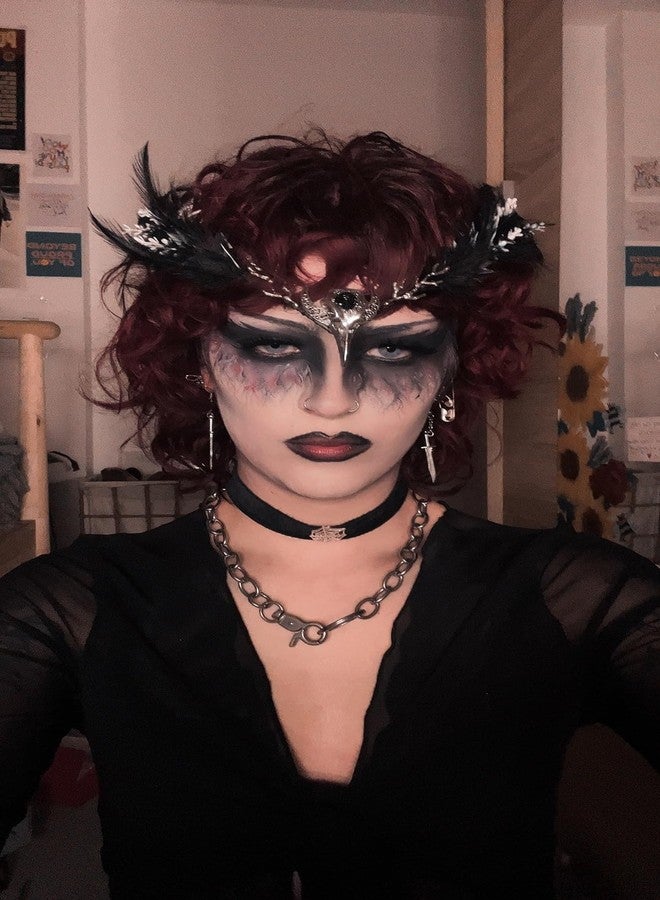MOSTORY Handmade Black Raven Feather Crown - Gothic Elf Circlet with Raven Skull Dark Moon Tiara for Women Girls Halloween Cosplay Renaissance Wedding Witch Sorcerer Photo Shoot - Image 3
