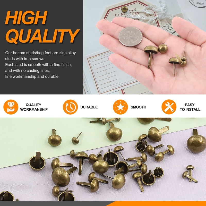 Rustark 500PCS 5 Sizes Bronze Paper Fasteners Round Brads Assortment Kit Mushroom Head Brass Metal Brads Scrapbooking Decorative Paper Crafts School DIY Art Project Supplies - Image 3