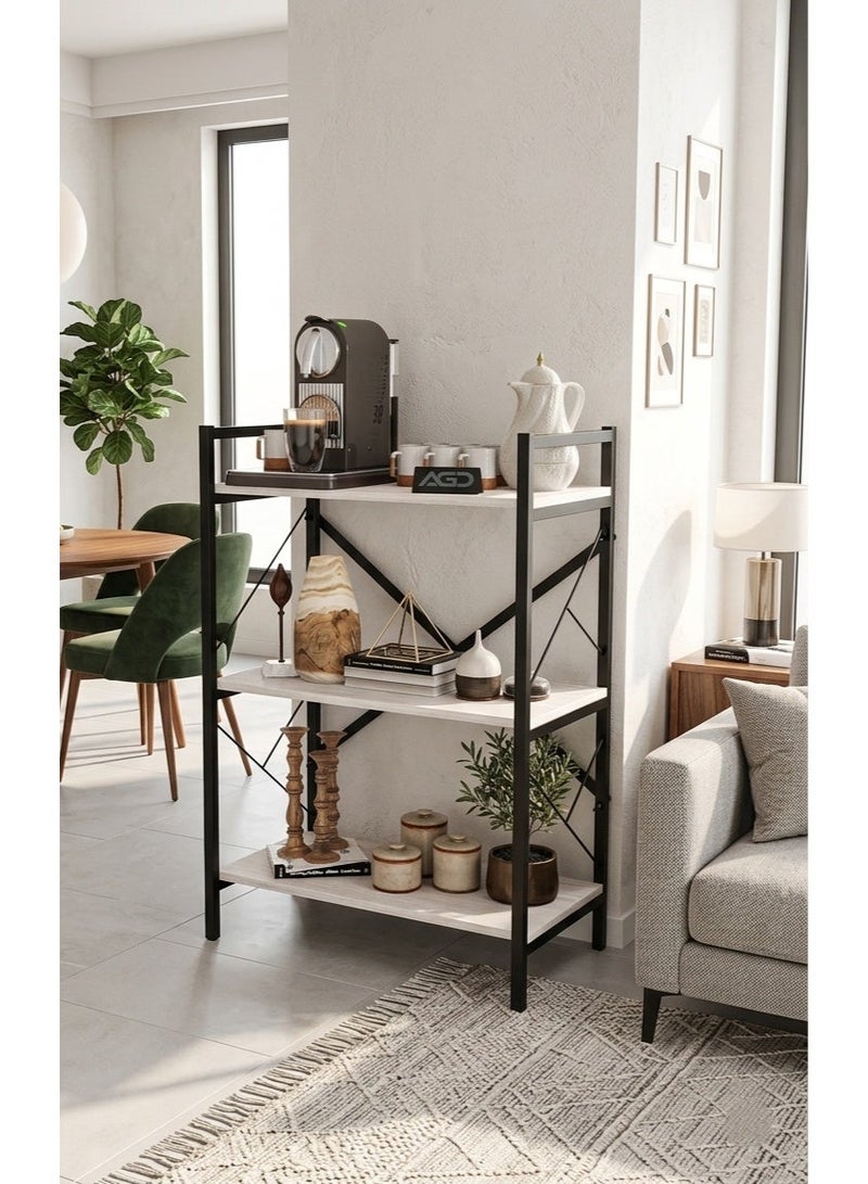 AGD Coffee Corner Table for Display and Storage, 3 Shelf Wood Side Table with Metal Frame Meets All Your Needs - White/Black - Image 1