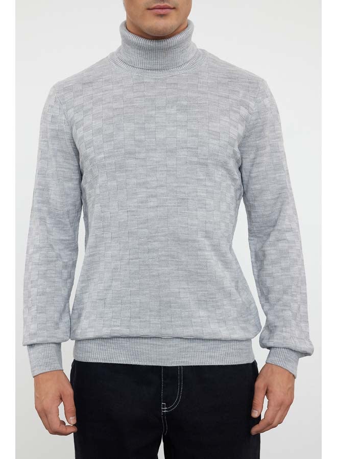trendyol Gray Men's Turtleneck Textured Knitwear Sweater - Image 3