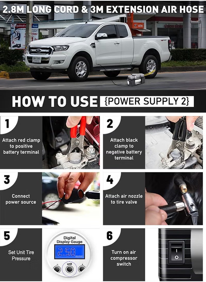 EzzySo - Heavy Duty Double 30mm Cylinder Tyre Inflator , Portable Air Compressor for Car, 150 PSI Tyre Air Pump with LED Light, Digital Pressure Gauge Tire Inflator - Professional for SUV, Off-Road, Trucks - Image 1