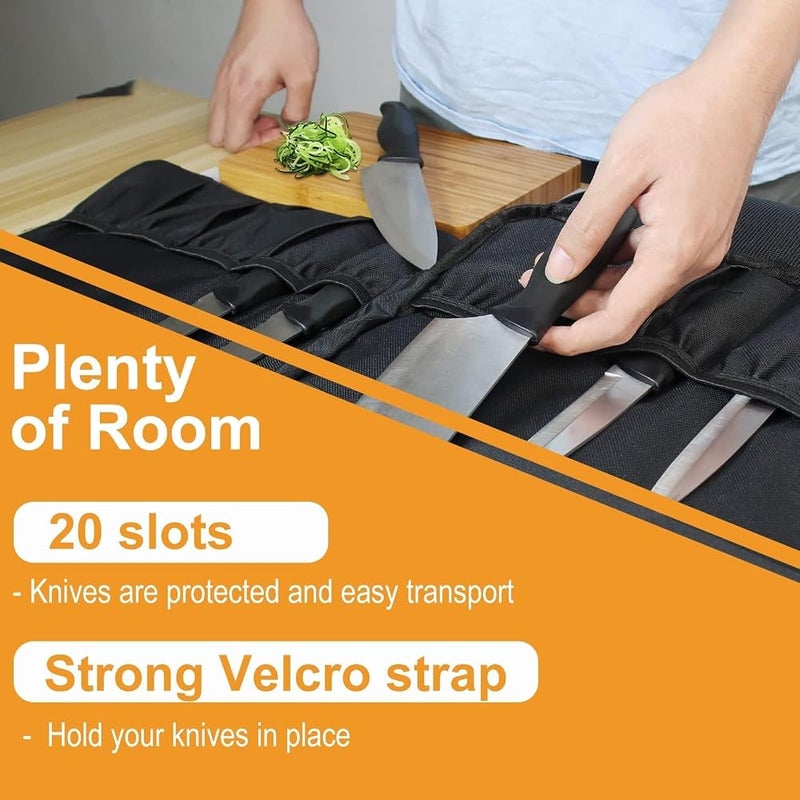 Azonee Chef Knife Backpack, Azonee Knife Bag with 21+ Pockets for Knives & Kitchen Utensils, Includes Large Pockets for Tablet & Notebooks, Sling Style - Image 3