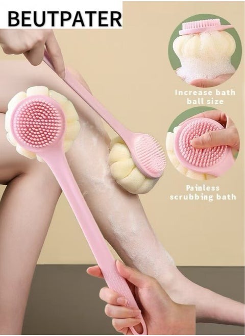 Body Shower Brush, Bath Loofah, Nylon Soft Bristles, Silicone Shower Brush With Bristles Back Cleaning Washer (Pink)