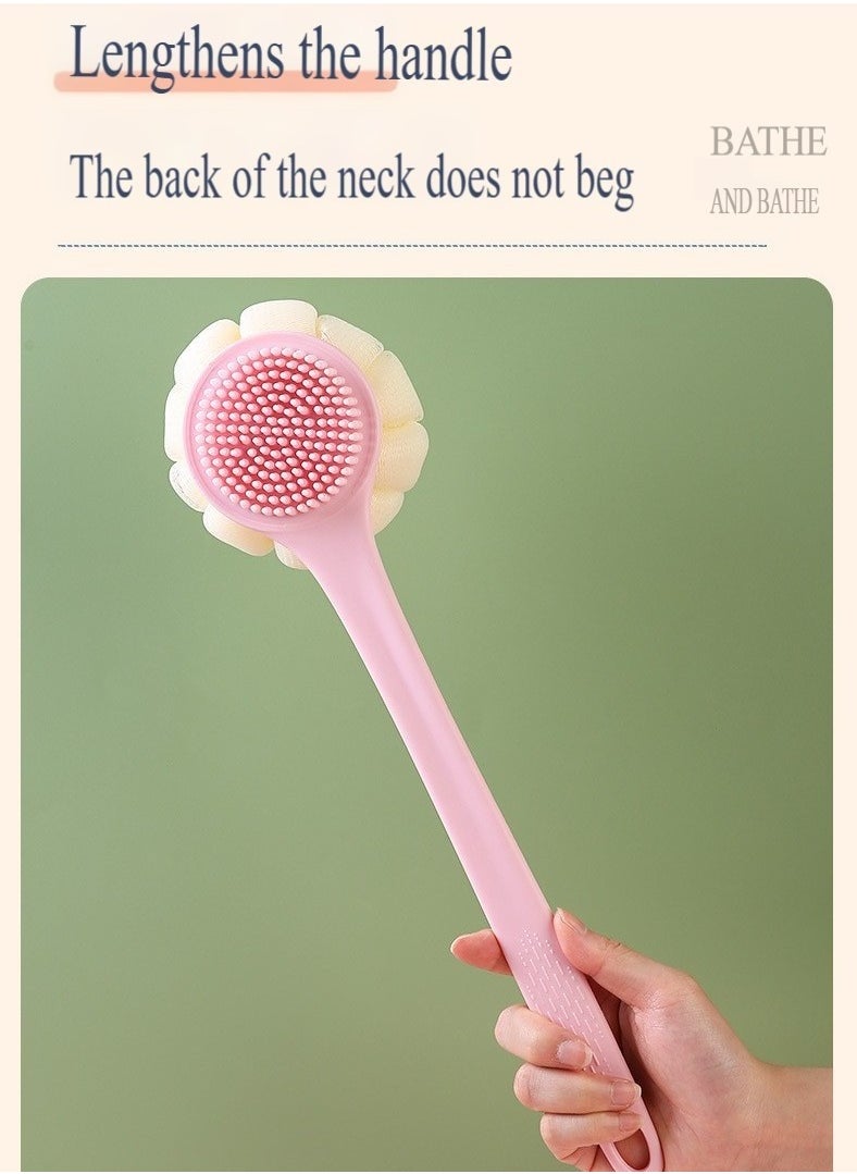 BEUTPATER - Body Shower Brush, Bath Loofah, Nylon Soft Bristles, Silicone Shower Brush With Bristles Back Cleaning Washer (Pink) - Image 1