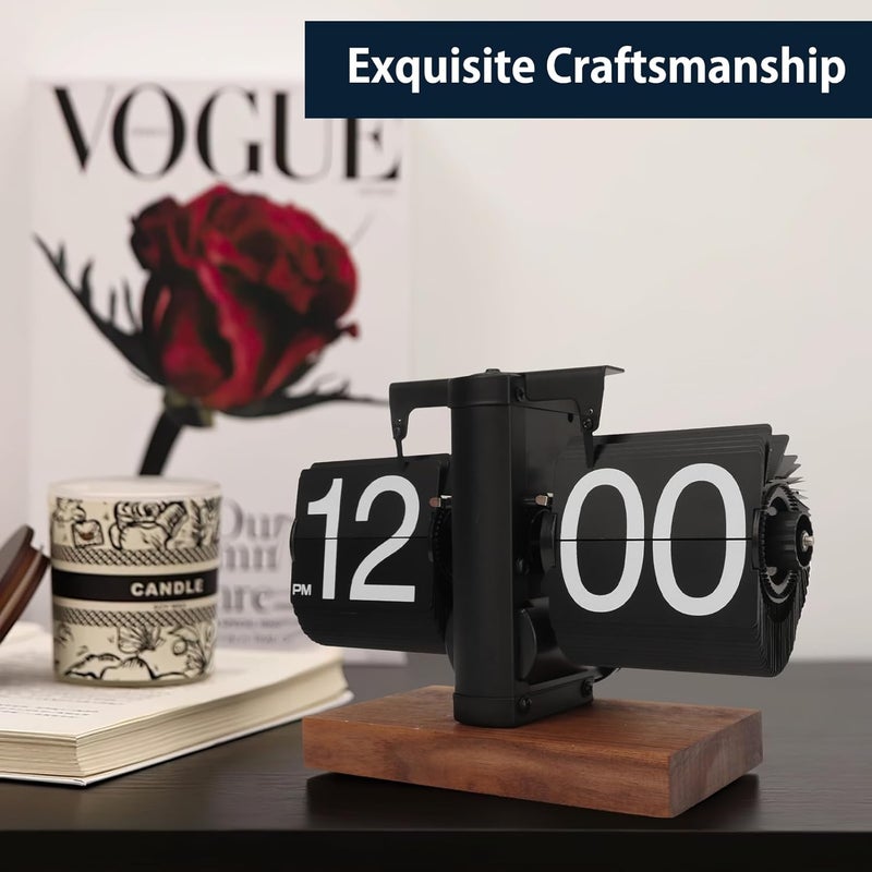 Nuvollo Flip Desk Clock Retro Digital Flip Table Clock Mid Century Modern Decor Auto Flip Clock Battery Powered Gear Operated Flip Clock for Room Home Office - Image 4