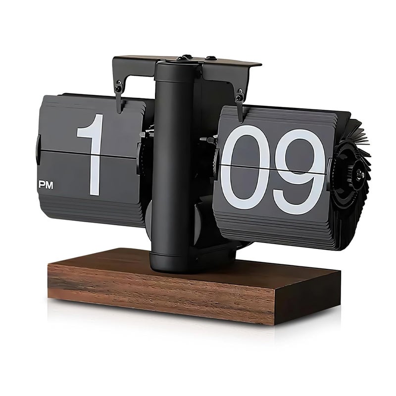 Nuvollo Flip Desk Clock Retro Digital Flip Table Clock Mid Century Modern Decor Auto Flip Clock Battery Powered Gear Operated Flip Clock for Room Home Office - Image 1