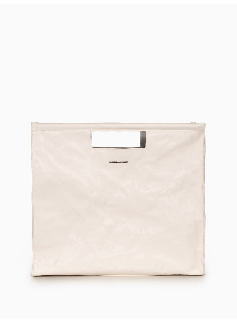 Miroshnikov Women’s Large Shopper Tote Bag for Office & Work, Glossy PU Shoulder Handbag, Memory Crinkle Effect, Lightweight Spacious Luxury Bag, No Fastener, White - 1 Piece - Image 1