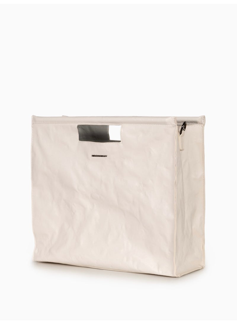Miroshnikov Women’s Large Shopper Tote Bag for Office & Work, Glossy PU Shoulder Handbag, Memory Crinkle Effect, Lightweight Spacious Luxury Bag, No Fastener, White - 1 Piece - Image 3