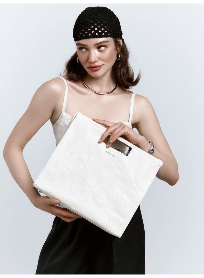 Miroshnikov Women’s Large Shopper Tote Bag for Office & Work, Glossy PU Shoulder Handbag, Memory Crinkle Effect, Lightweight Spacious Luxury Bag, No Fastener, White - 1 Piece - Image 5