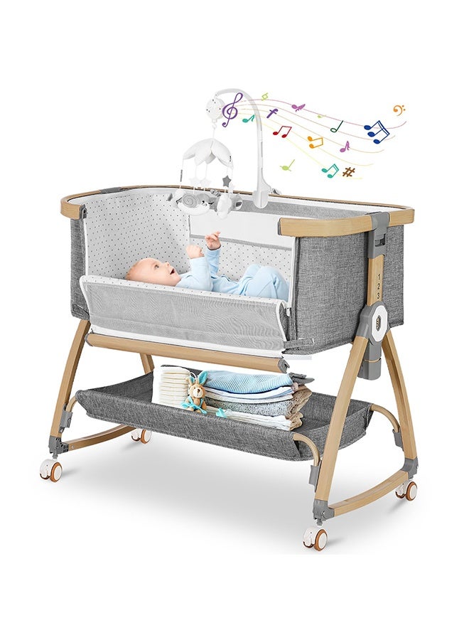 والالا سرير أطفال، سرير أطفال بجانب السرير، سرير أطفال محمول 4 في 1 مع عجلات وناموسية ومرتبة وسلة تخزين، سرير أطفال مع محطة تغيير، سرير أطفال هزاز قابل للتعديل بـ 6 ارتفاعات للمولود الجديد (رمادي) - Image 2