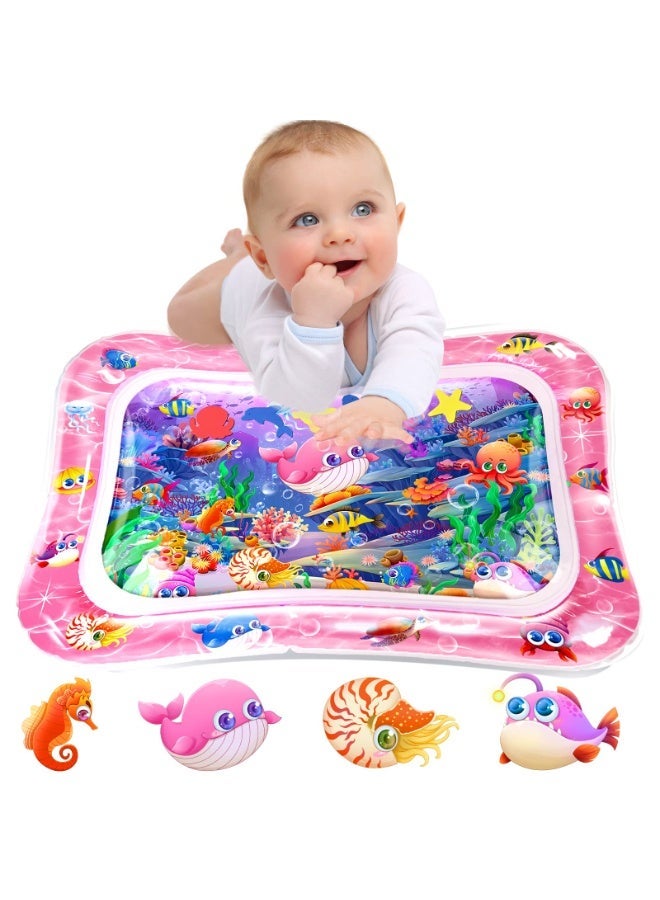 Halamodo Tummy Time Mat Premium Baby Water Play Mat for Infants and Toddlers, Splash Water Play Mat, Summer Cooling Ice Cushion Seat Pad, Baby Toys for 3 to 24 Months, Strengthen Your Baby's Muscles, Pink, 70x50cm - Image 1