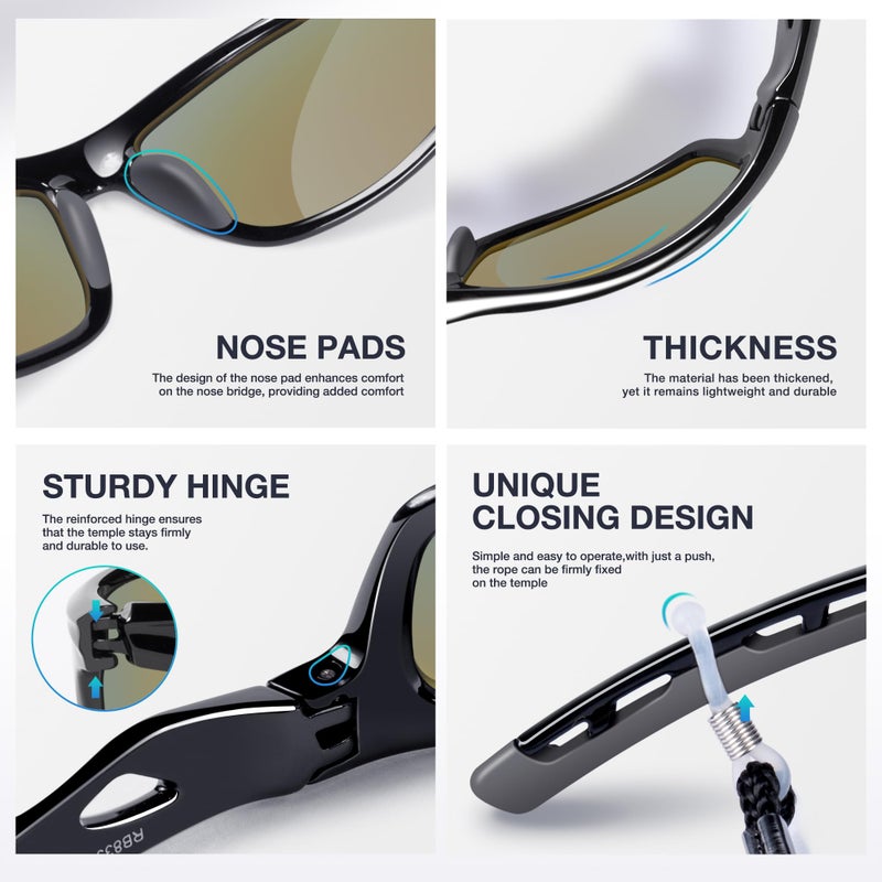 RIVBOS Mens Sunglasses Polarized UV Protection TR90 Unbreakable Frame Sports Driving Fishing Cycling RB833-Black Ice Blue Lens - Image 4