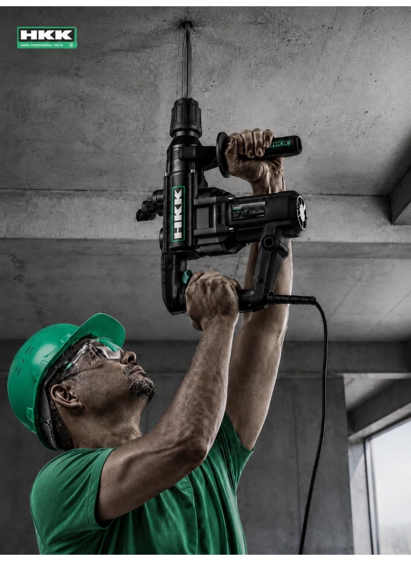 HKK Percussion Hammer 1200W Heavy Duty Demolition Drill, 28J Impact Energy, 3750bpm Impact Frequency, 6.08kg Electric Rotary Hammer with Auxiliary Handle for Concrete & Masonry - Image 3