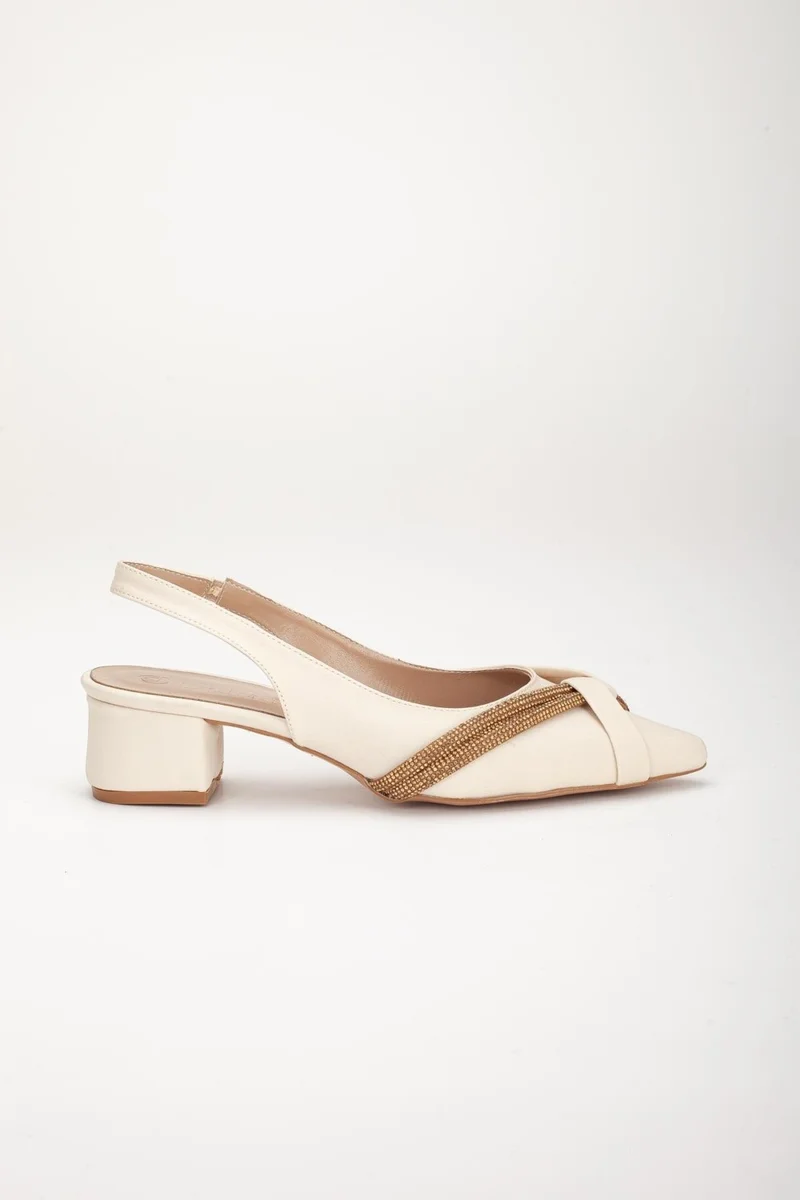 Dilimler Ayakkabı Slices Shoes Large Size Zara Satin Stone Beige Women's Short Heeled Evening Dress Shoes