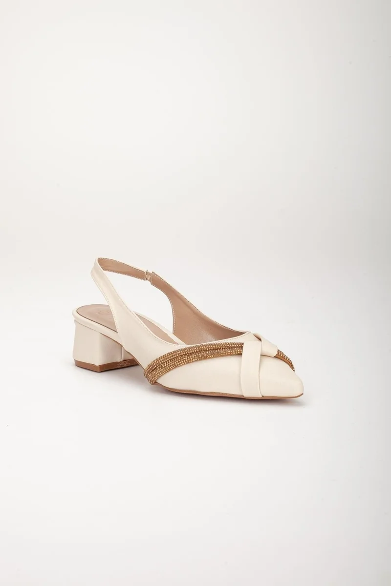 Dilimler Ayakkabı Slices Shoes Large Size Zara Satin Stone Beige Women's Short Heeled Evening Dress Shoes