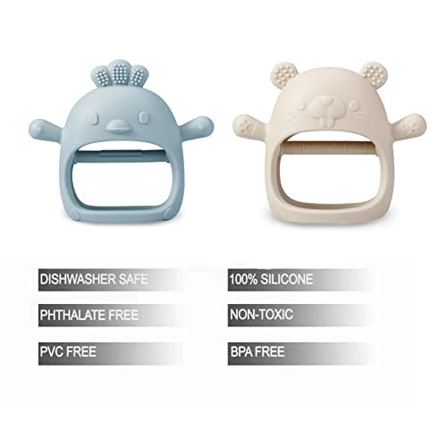 PandaEar 2 Pack Silicone Teething Toys | Baby Teether Mitten & Hand Pacifier for Soothing Teething Pain Relief (White/Blue) - Image 3