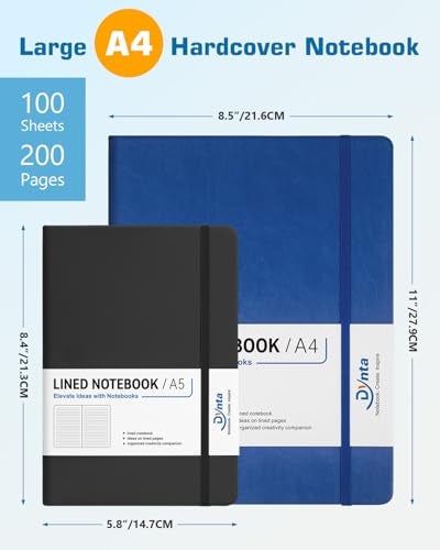 Dynta A4 Lined Journal Notebooks 3 Pack 8.5" x 11" Leather Hardcover Journals 200 Pages/100 Sheets Large Notebooks for Work, Journaling, Note Taking (Black, Green, Blue) - Image 2