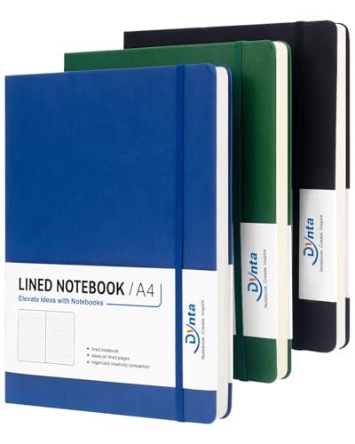 Dynta A4 Lined Journal Notebooks 3 Pack 8.5" x 11" Leather Hardcover Journals 200 Pages/100 Sheets Large Notebooks for Work, Journaling, Note Taking (Black, Green, Blue) - Image 1