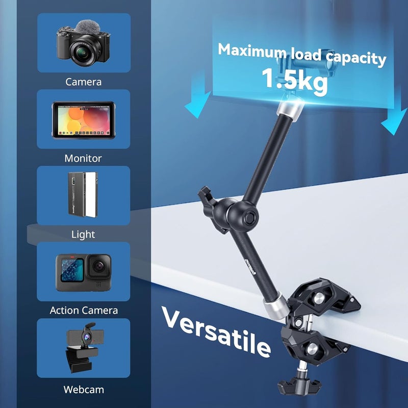 SMALLRIG Magic Arm Clamp Kit, Mount Articulating Friction Arm With Super Clamp, 1/4"-20 Screw and Thread Hole for Camera, Light, Monitor, Webcam or Action Camera ≤1.5kg, for Table, Tube 4454 - Image 5