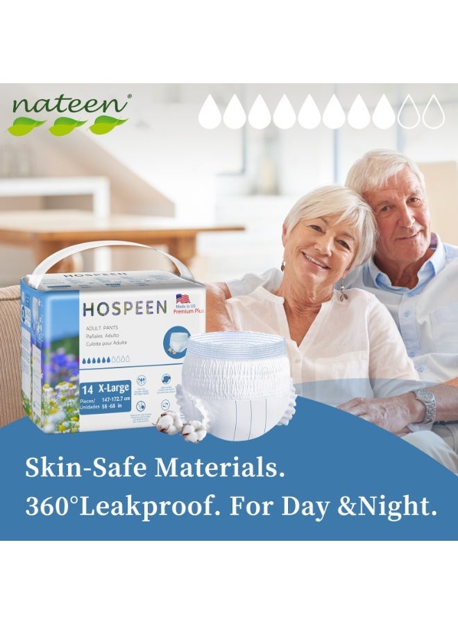 هوسبين حفاضات ناتين هوسبين بريميوم بلس للبالغين من سلس البول للنساء والرجال، حفاضات سحب للبالغين مقاس XL، سراويل فترة للنساء. مقاس الخصر 147-172 سم، 28 قطعة من حفاضات نهارية للبالغين. - Image 3