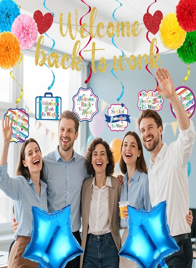 يومايها ١٥ قطعة من زينة الترحيب بالعودة إلى العمل للمكاتب، لافتة ملونة مكتوب عليها "سعيدون بعودتكم إلى العمل"، بالونات حلزونية معلقة، كرات بوم بوم لتزيين المكتب، زينة حفلات الذكرى السنوية، مستلزمات حفلات المنزل والمكتب - Image 5