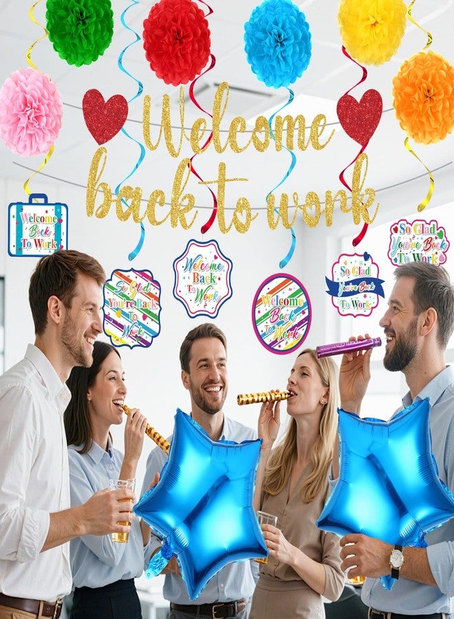 يومايها ١٥ قطعة من زينة الترحيب بالعودة إلى العمل للمكاتب، لافتة ملونة مكتوب عليها "سعيدون بعودتكم إلى العمل"، بالونات حلزونية معلقة، كرات بوم بوم لتزيين المكتب، زينة حفلات الذكرى السنوية، مستلزمات حفلات المنزل والمكتب - Image 2