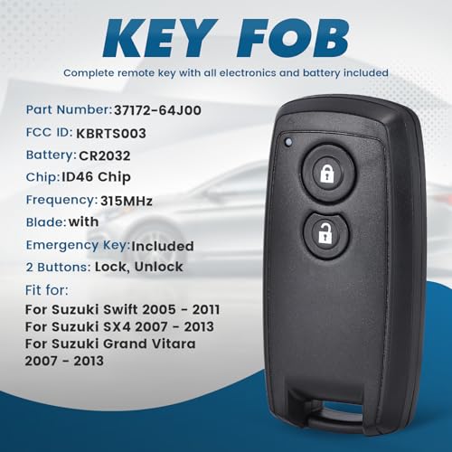 Keyecu Replacement Smart Remote Car Key Fob for Suzuki Swift 2005-2011 Grand Vitara SX4 2007-2013 KBRTS003 315MHz ID46 Chip 2Buttons - Image 2