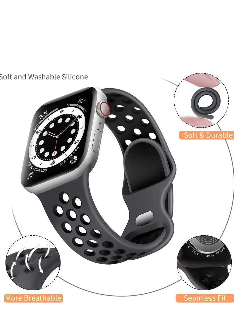 Compatible for Apple Watch Band 42mm 44mm 45mm 46mm 49mm for Women Men, Air Holes Design Soft Silicone Sport Strap Compatible with iWatch Ultra 2/1 Series 10/9/8/7/6/5/4/3/2/1 SE 2/1 Anthracite/Black - Image 1
