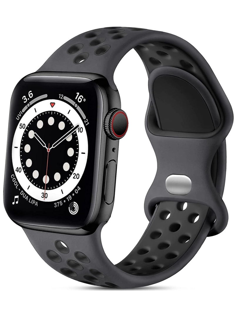 Compatible for Apple Watch Band 42mm 44mm 45mm 46mm 49mm for Women Men, Air Holes Design Soft Silicone Sport Strap Compatible with iWatch Ultra 3/2/1 Series 11/10/9/8/7/6/5/4/3/2/1 SE 3/2/1 Anthracite/Black - Image 1