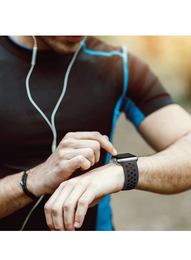 Compatible for Apple Watch Band 42mm 44mm 45mm 46mm 49mm for Women Men, Air Holes Design Soft Silicone Sport Strap Compatible with iWatch Ultra 3/2/1 Series 11/10/9/8/7/6/5/4/3/2/1 SE 3/2/1 Anthracite/Black - Image 3