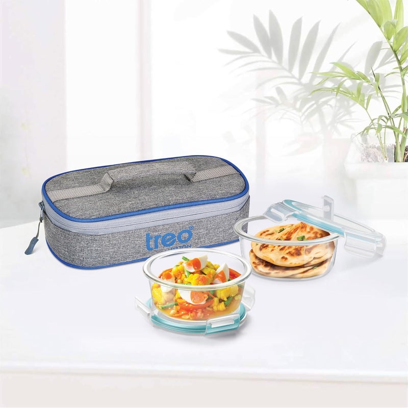 TREO by Milton All Fresh Round Glass Lunch Boxes, Set of 2 (400 ml Each) with Lunch Bag, Microwave & Dishwasher Safe, Leak Proof Containers, Borosilicate Glass, Office Tiffin, Transparent - Image 5