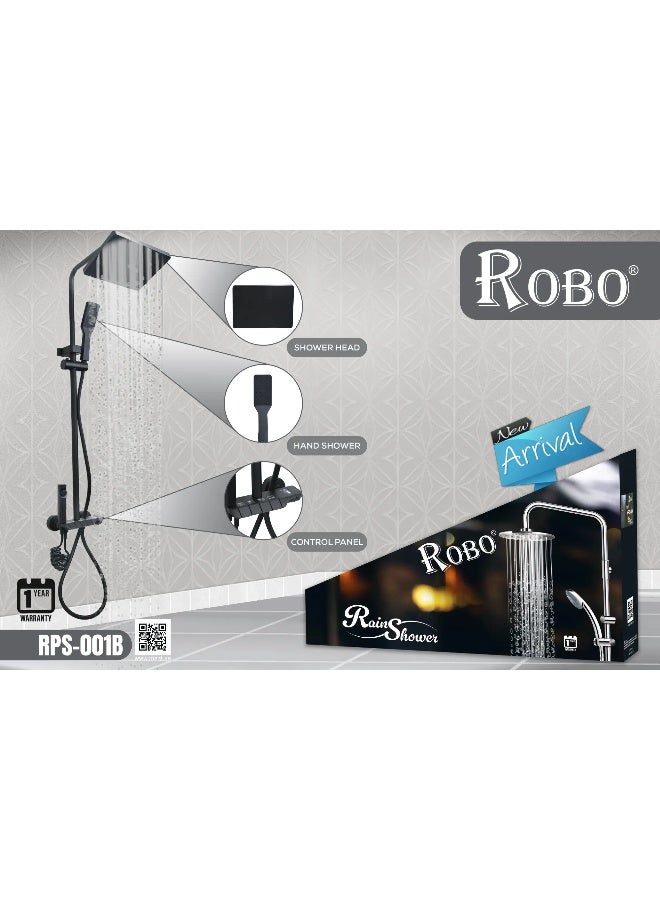 ROBO Matte Black Shower System | Rectangular Rain Head, Hand Spray, Faucet & Mixer | Affordable Modern Set 