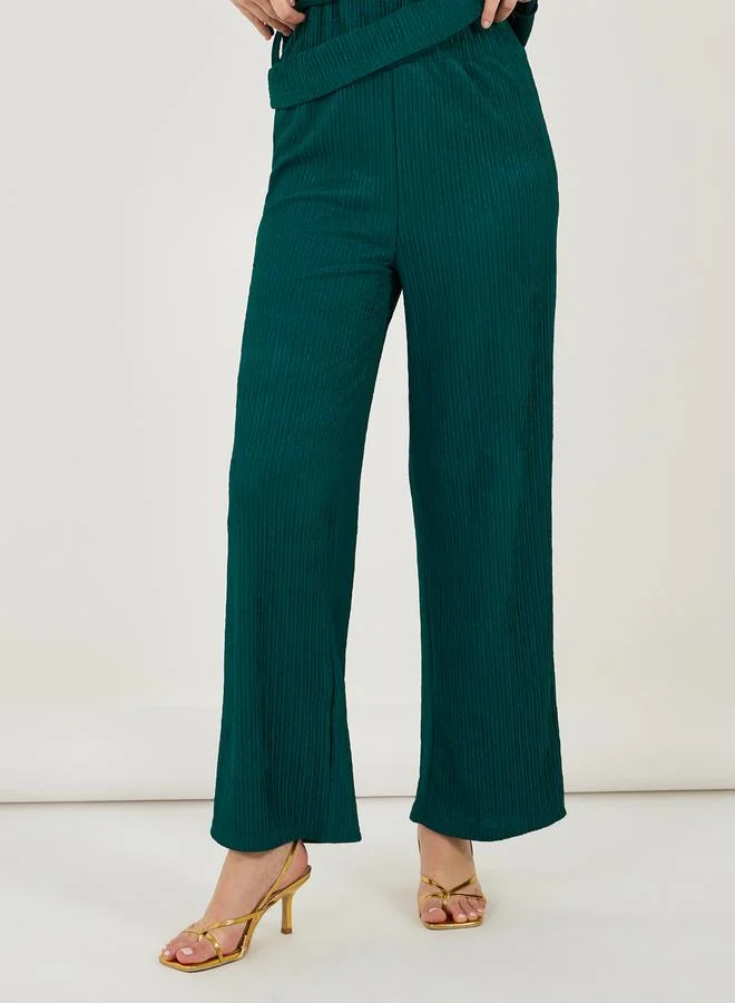 Styli Crinkle Knit Sleeveless Top & Straight Leg Pants Co-Ords