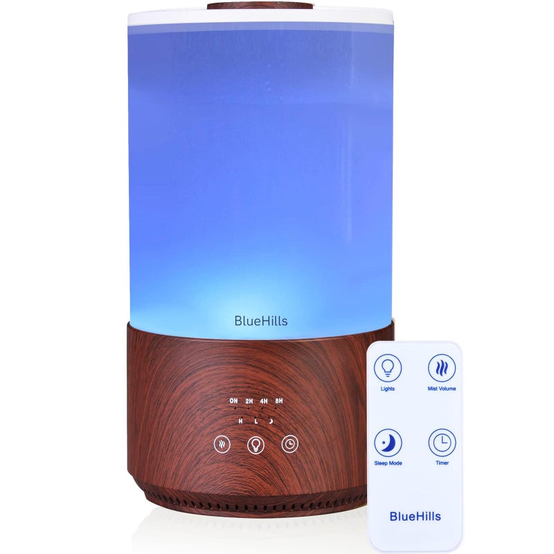 BlueHills BlueHills Premium 4000 ml Tall Essential Oil Diffuser 4L 4 Liter 50 Hour Run with Remote Timer Aroma Humidifier 1 Gallon Big Capacity High Mist Output for Large Room Lights Dark Wood Grain XL T402 