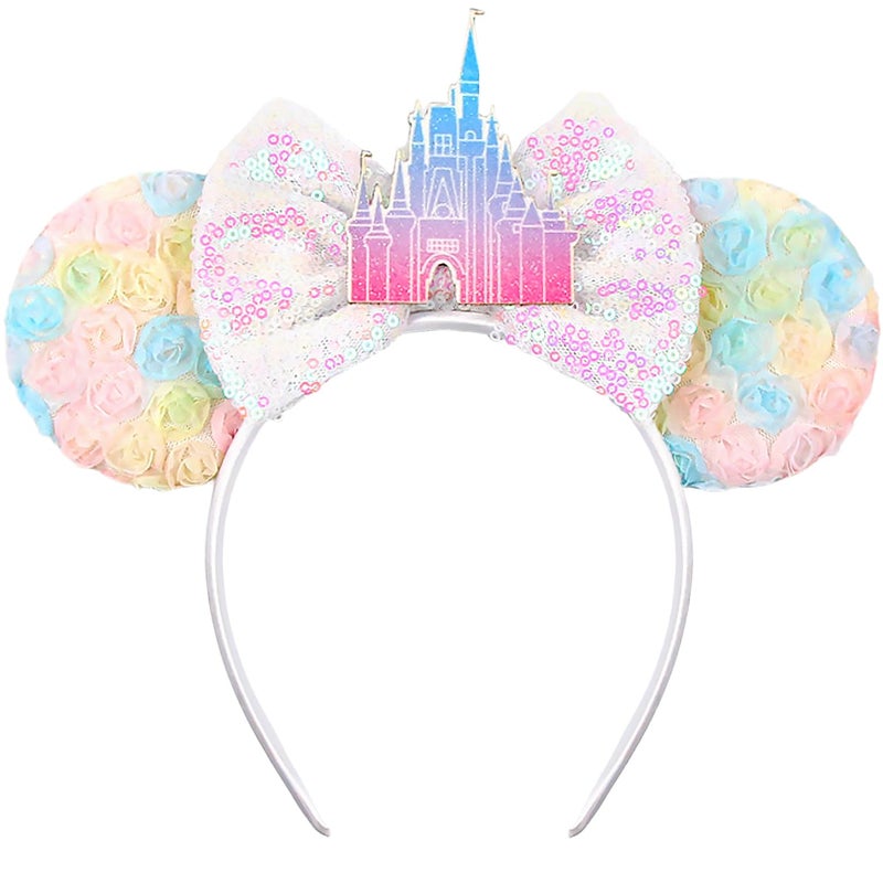 MADO ffloral mouse ear headbands for women girls, princess floral palace mouse ears costume accessories for adults women girls - Image 1