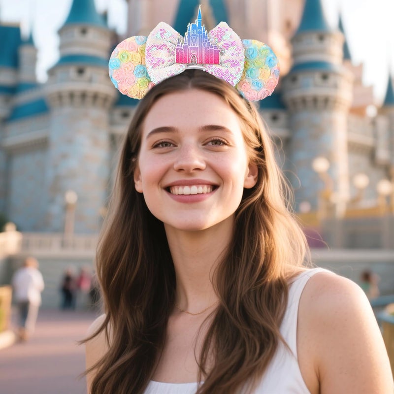 MADO ffloral mouse ear headbands for women girls, princess floral palace mouse ears costume accessories for adults women girls - Image 5