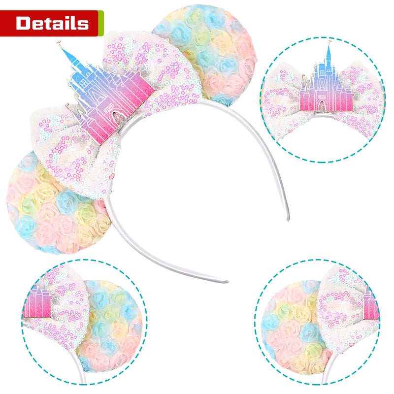 MADO ffloral mouse ear headbands for women girls, princess floral palace mouse ears costume accessories for adults women girls - Image 2