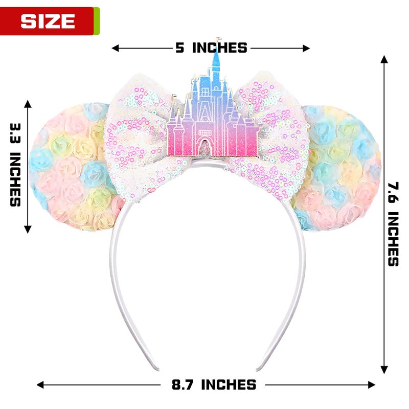 MADO ffloral mouse ear headbands for women girls, princess floral palace mouse ears costume accessories for adults women girls - Image 3