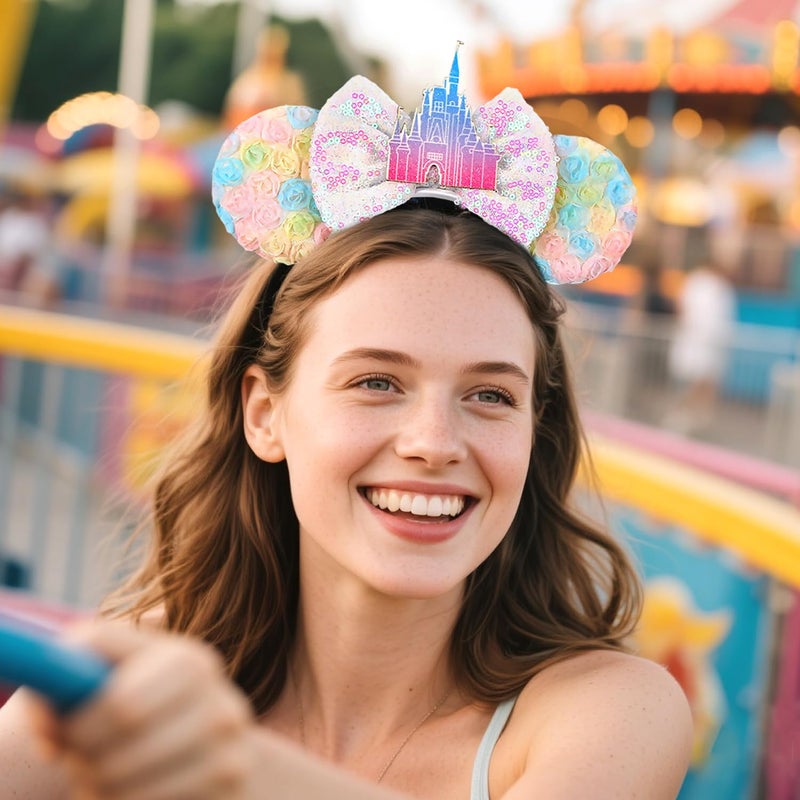 MADO ffloral mouse ear headbands for women girls, princess floral palace mouse ears costume accessories for adults women girls - Image 4