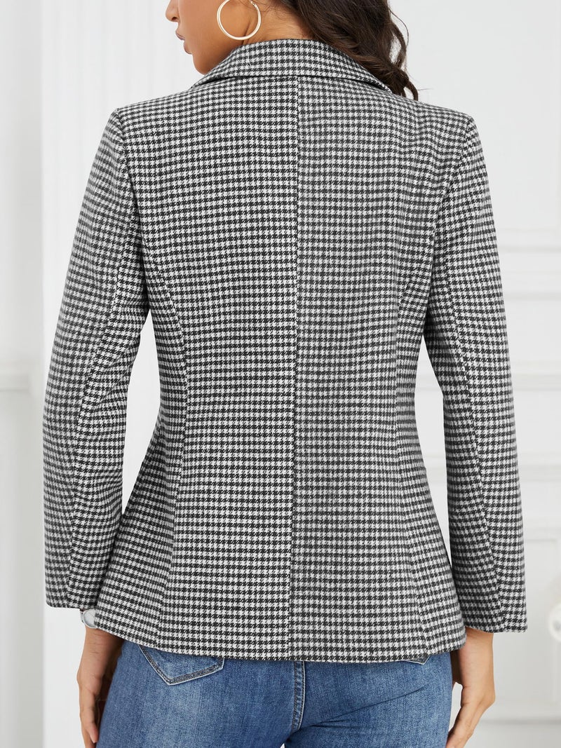 ELLEVEN Plaid Blazers for Women Business Casual Tweed Outfits One-Button Long Sleeve Boyfriend Suit Jacket Houndstooth Fall Work Office Dressy Professional Black Houndstooth XX-Large - Image 2