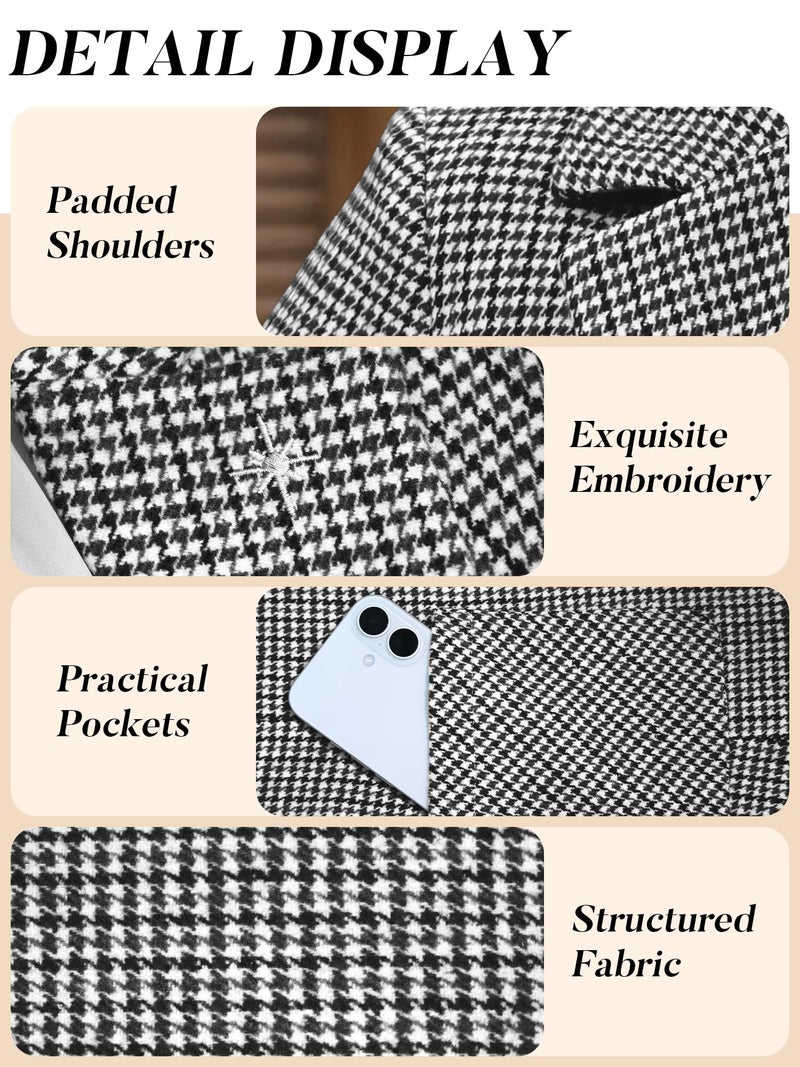 ELLEVEN Plaid Blazers for Women Business Casual Tweed Outfits One-Button Long Sleeve Boyfriend Suit Jacket Houndstooth Fall Work Office Dressy Professional Black Houndstooth XX-Large - Image 4