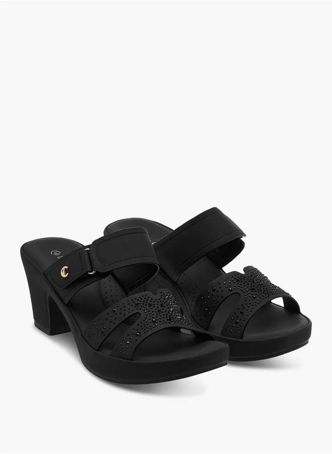 لو كونفورت Women's Embellished Slip-On Cross Strap Sandals with Block Heels