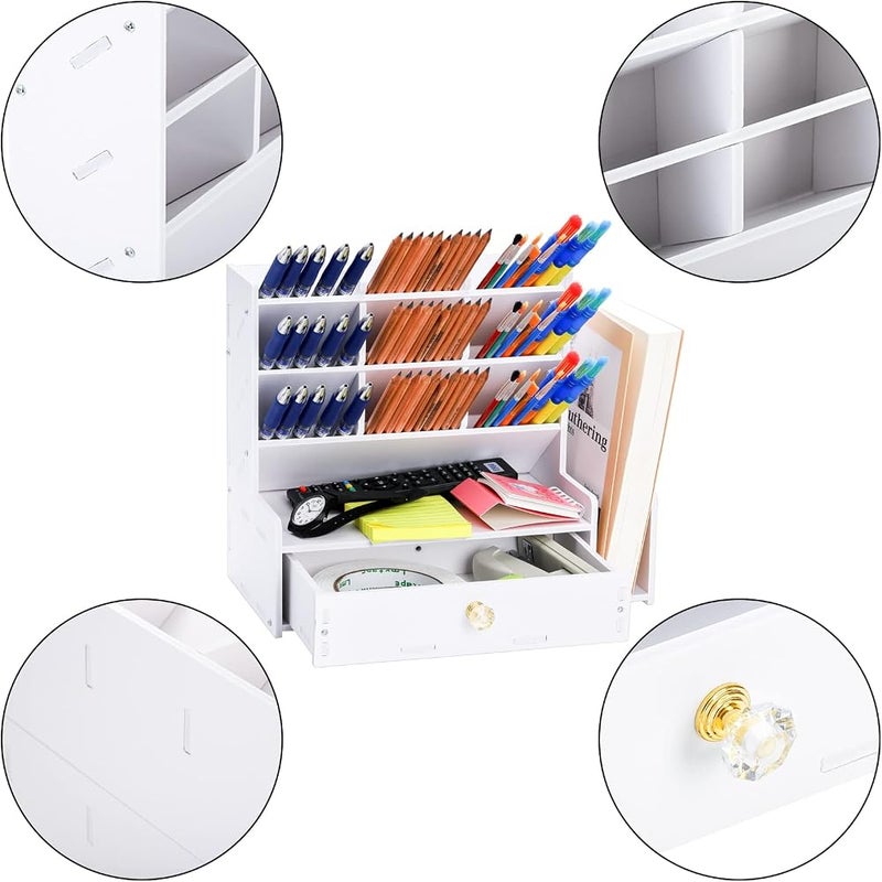 Frcctre White Desk Organizer, Desktop Stationery Organizer with 12 Compartments, Pencil Holder Multi-Functional Storage Organizer Caddy for Home Office Art Supplies - Image 3