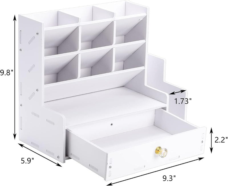 Frcctre White Desk Organizer, Desktop Stationery Organizer with 12 Compartments, Pencil Holder Multi-Functional Storage Organizer Caddy for Home Office Art Supplies - Image 2